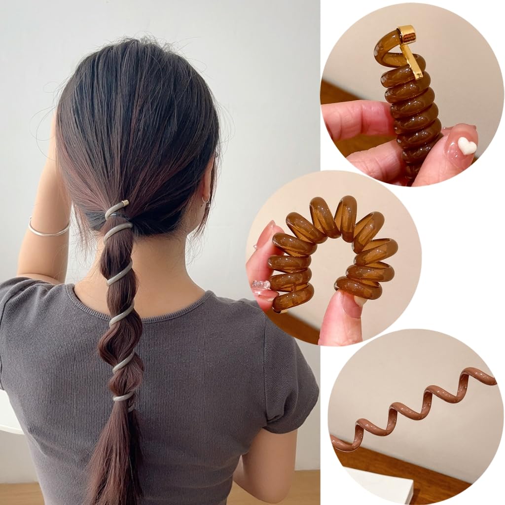 4pcs Spiral Telephone Cord Hair Ties,High Elasticity Durability No Crease Ponytail Holders Stylish Practical for Women and Girls - Image 3