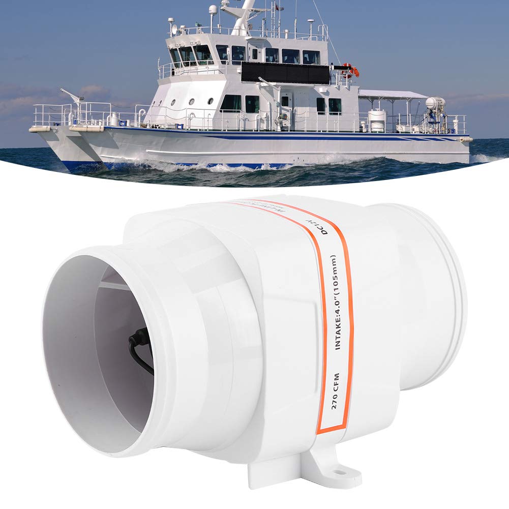 Septpenta Souffleur d'air de Cale Marin, 4in 270CFM en Ligne Souffleur Marin, Ventilateur Électrique 12V DC Souffleur d'air de Cale pour Les entraîneurs de Construction de Yachts