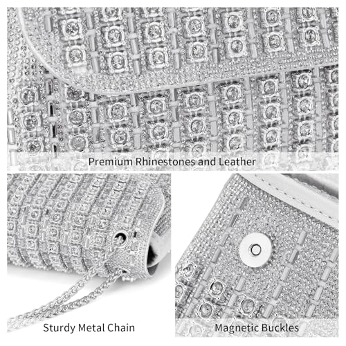 Image of RNIEGA Sparkling Rhinestone Evening Clutch Handbag Purse Ladies Crossbody Shoulder Bag with Metal Chain for Wedding Party
