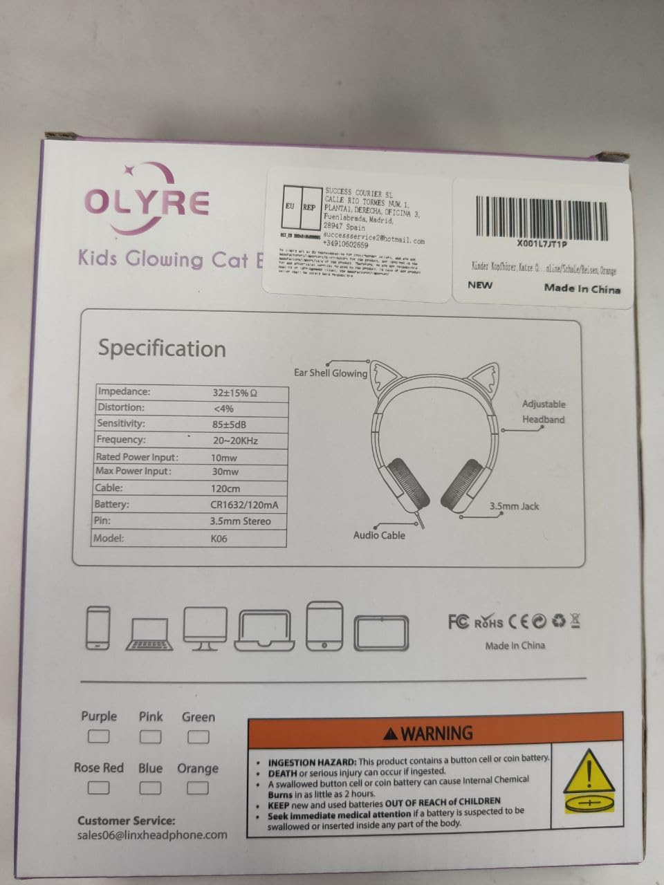 Olyre Cuffie per bambini,cuffie regolabili sull'orecchio, jack da 3,5 mm, compatibili con telefoni cellulari per la scuola, computer MP3/4 Kindle Fire Tablet - arancione/giallo