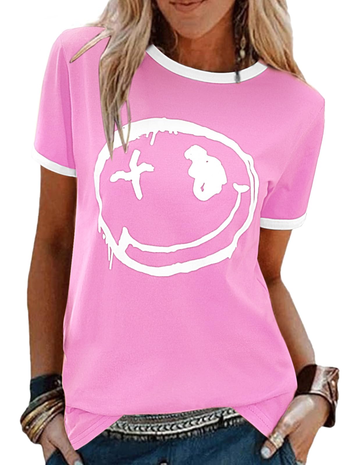 heekpek Damen Tshirt Oversize T Shirt Baumwolle Kurzarm Longshirt Sommer Oberteile Graphic Tee Lang Bluse Tunika Tops für Teenager Mädchen Locker Basic T-Shirt