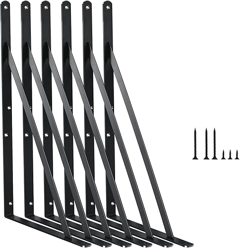 Vista 64 de Paquete de 4 soportes de estante resistentes de 8 pulgadas de largo x 6 pulgadas de alto con tornillos, soportes de estante de metal, soportes