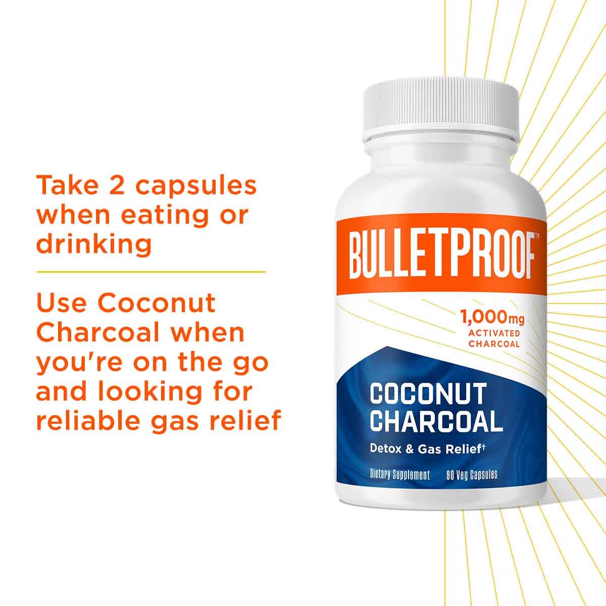 Bulletproof Activated Charcoal, 100 Coconut, Heartburn and Gas Relief