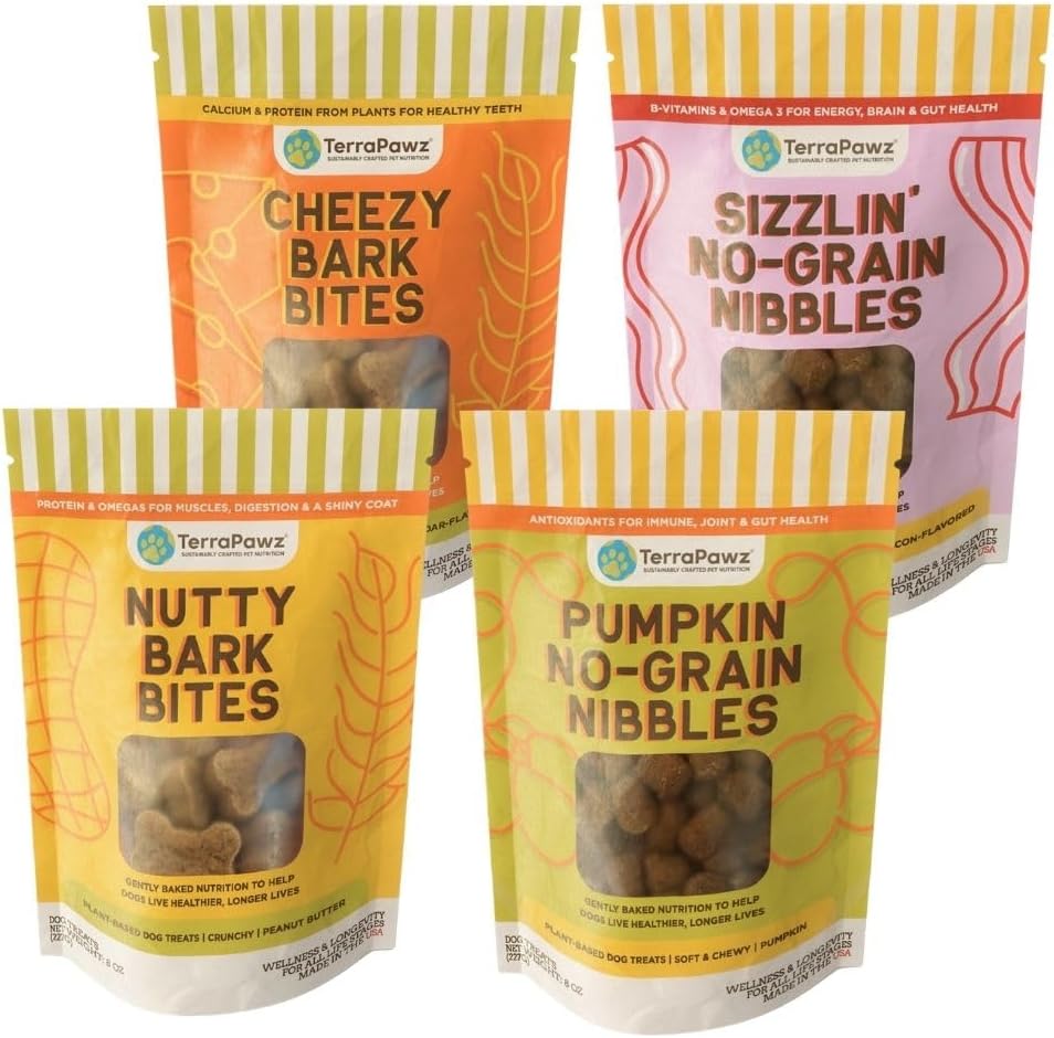 TerraPawz Daily Wellness Kit – Functional Plant-Based Dog Treat Bundle, 4 Flavors (4 × 8 oz Bags)