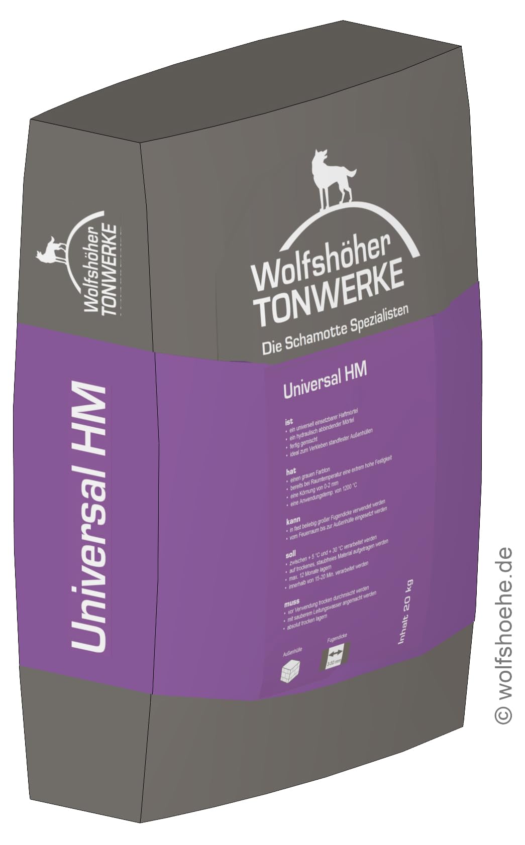 Feuerfester Haftmörtel Universal HM, 20 kg, Wolfshöher Tonwerke, Schamottemörtel hydraulisch abbindend, temperaturbeständig bis 1200°C