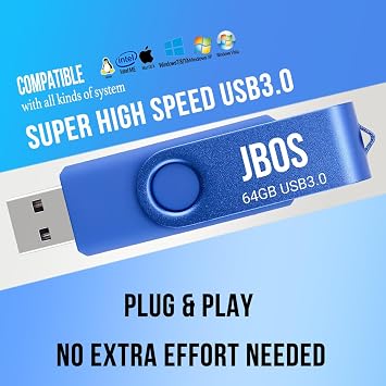 JBOS 64GB USB Flash Drive USB 3.0 Thumb Drive Super High Speed USB Stick 64 Gig USB Memory Stick 64 GB Pendrive for Date Storage and Sharing (1 Pack, Blue)