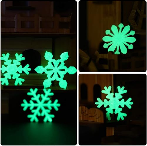 Miniatura 9 de Tinksky Calcomanías de copos de nieve que brillan en la oscuridad, calcomanías de pared de Navidad, calcomanías de ventana, color azul, paquete de 50