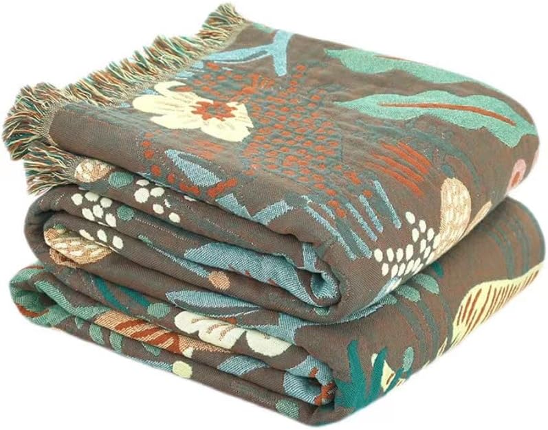 VANJOROY Forest Double-sided Bohemian Sofa Bedspread Large Lovely Throw Blanket with Tassels, 100% Pure Cotton Woven Warm Cute pattern Throw for Armchair, Sofa and Bed..(150 x 200cm,60×80in)