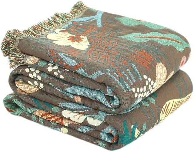 VANJOROY Forest Double-sided Bohemian Sofa Bedspread Large Lovely Throw Blanket with Tassels, 100% Pure Cotton Woven Warm Cute pattern Throw for Armchair, Sofa and Bed..(150 x 200cm,60×80in)