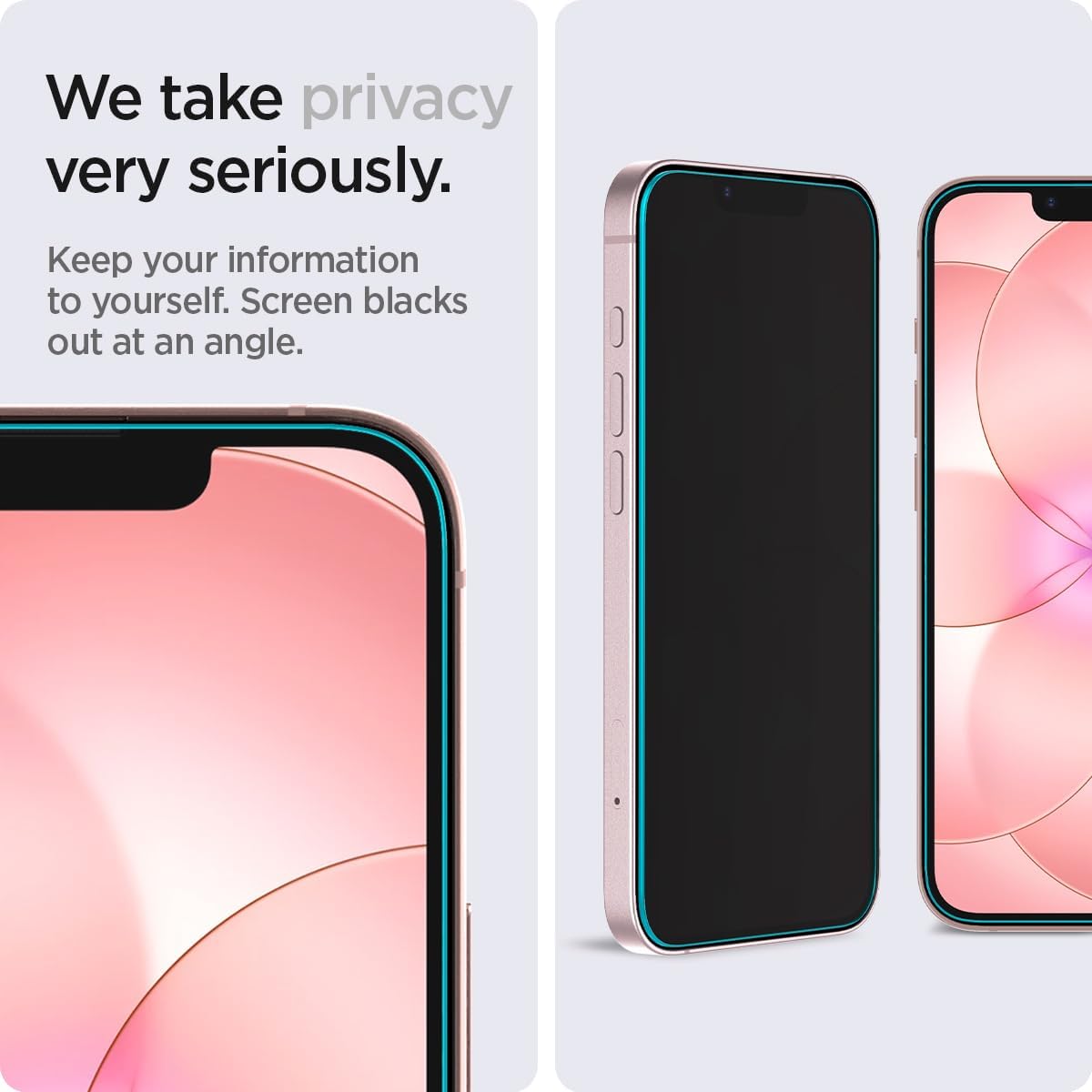 Image demonstrating the privacy feature of the screen protector, showing a blacked-out screen from a side angle.