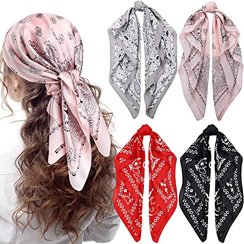 Foulards en satin de 68 cm en lot de 4 pour coiffures et looks d'été