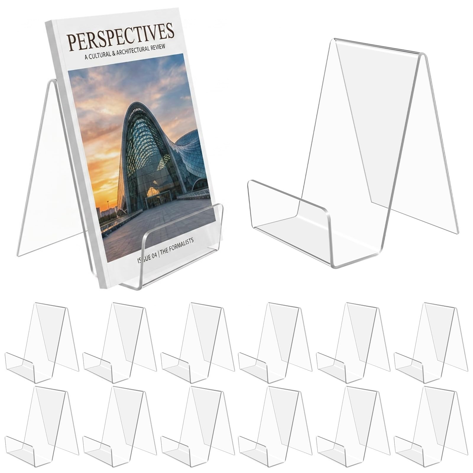 Photo 1 of 12 Pcs Acrylic Book Stand, Acrylic Clear Book Display Holder for Tablets, Clear Book Display Stand for Magazines, CDs, Artworks, Plates, Postcards, Pictures, Phones (3.0 x 3.5 x 4.1 Inches)