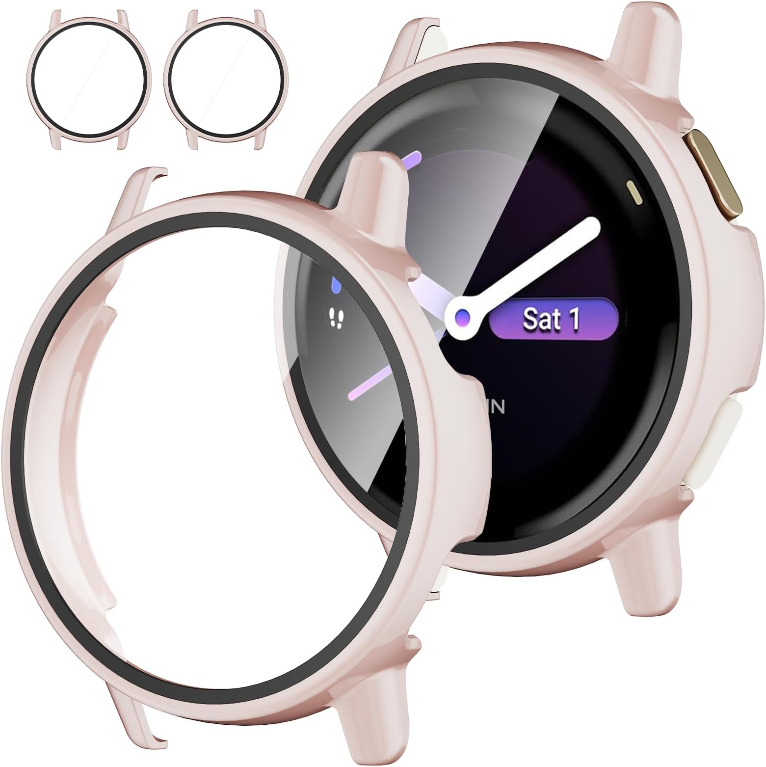 Rc-Z Screen Protector Case for Garmin vivoactive 6 Smartwatch, [2-Pack] Hard PC Bumper & Tempered Glass Full Face Cover Replacement Accessories for Active 6, Pink