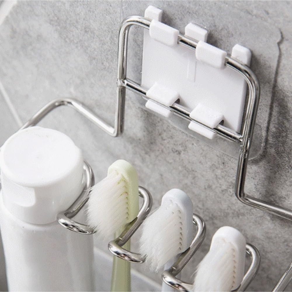 Portacepillos de Dientes para Familia Tenedor Funcional Multi del Cepillo De Dientes La Ventosa Montado En Pared Ninguna Perforación Requerida Cocinas(Blue,Silver,1pcs)