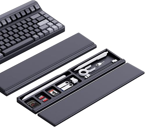 Hagibis Soporte para reposamuñecas para teclado con funda de almacenamiento de partición de escritorio, espuma viscoelástica suave ergonómica, base