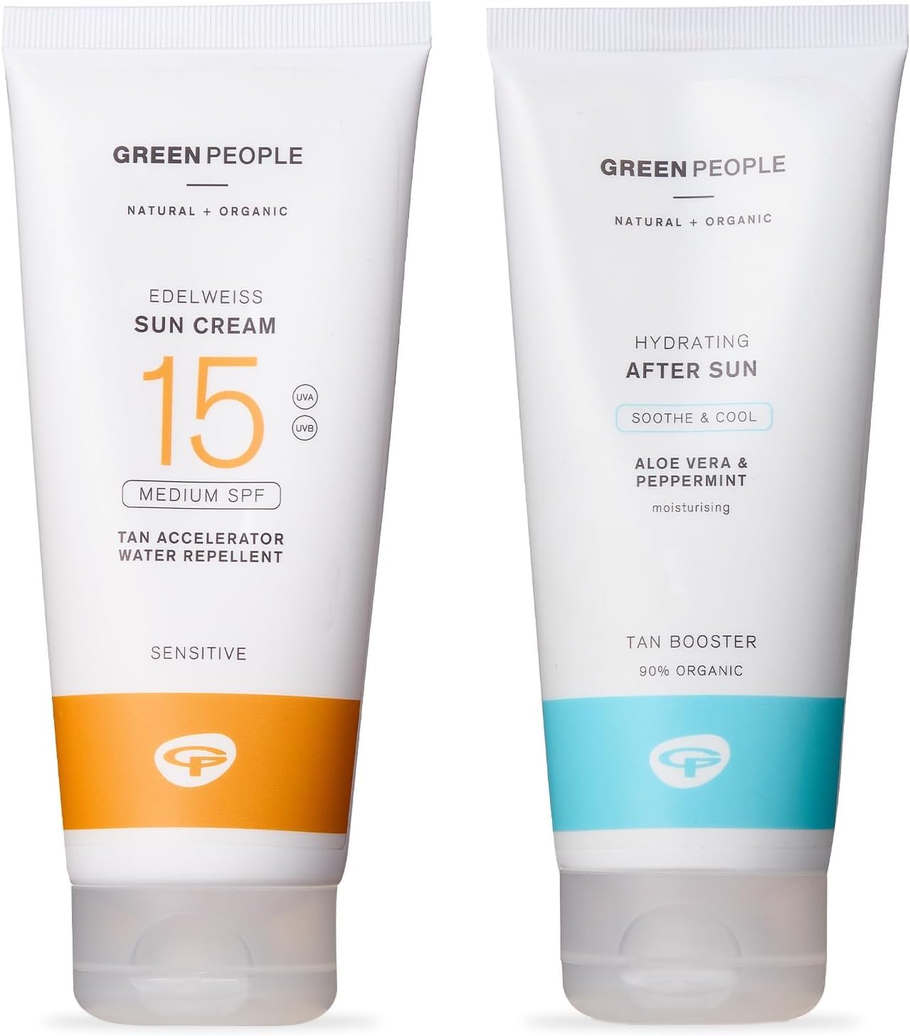 Green People Edelweiss SPF15 Sun Cream & After Sun - Natural, Organic Sunscreen with Tan Accelerator - Non Comedogenic, Reef Safe - 2x200ml