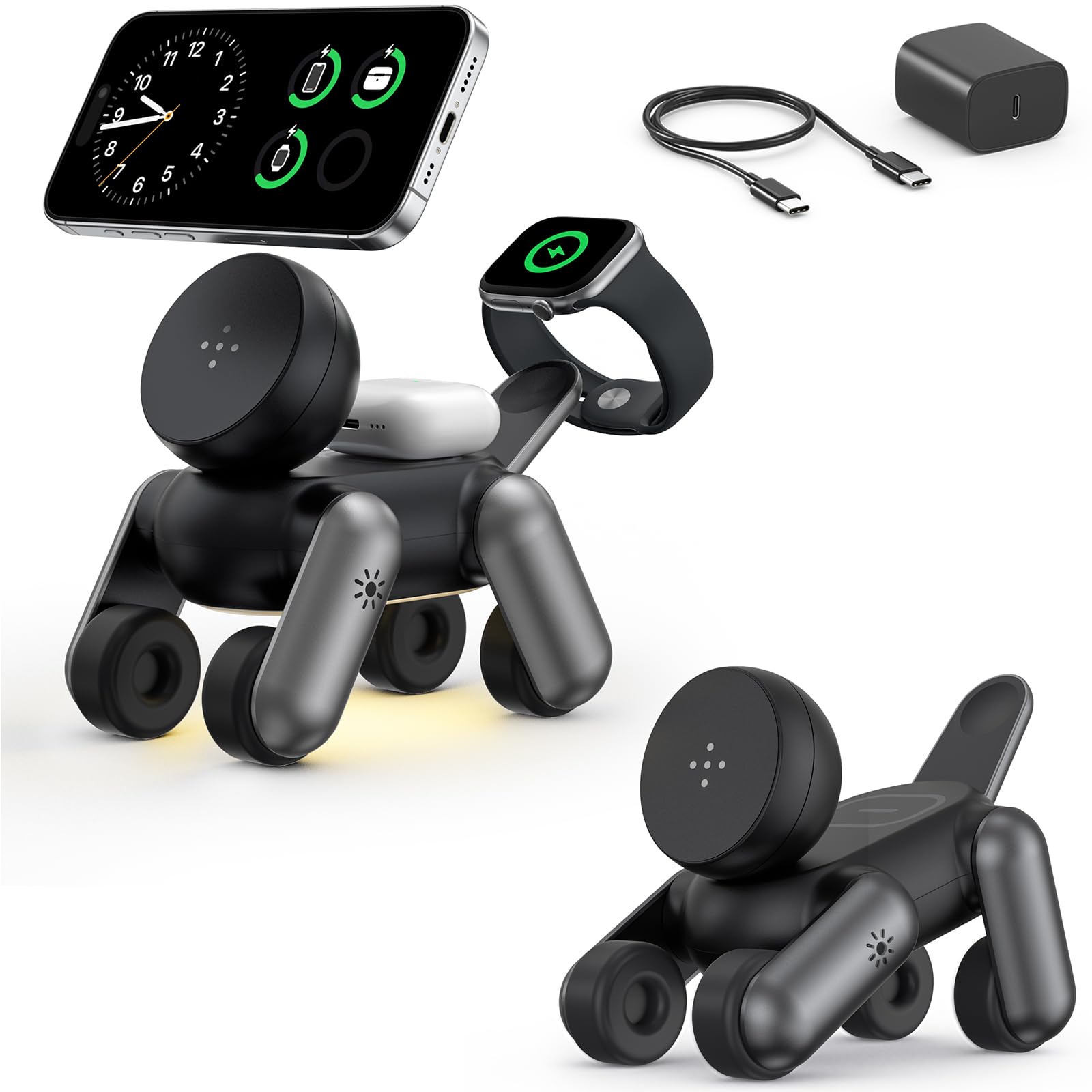 Amazon.co.jp: 「ロボット犬型」Bolvunes ワイヤレス充電器 3in1