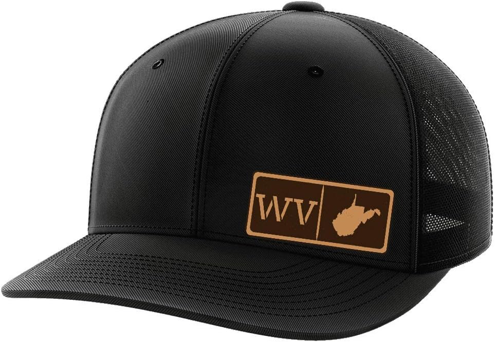 Greater Half West Virginia Leather Patch Trucker Hat–USA Made Adjustable Snapback Mesh–Homegrown–6-Panel Mid Profile