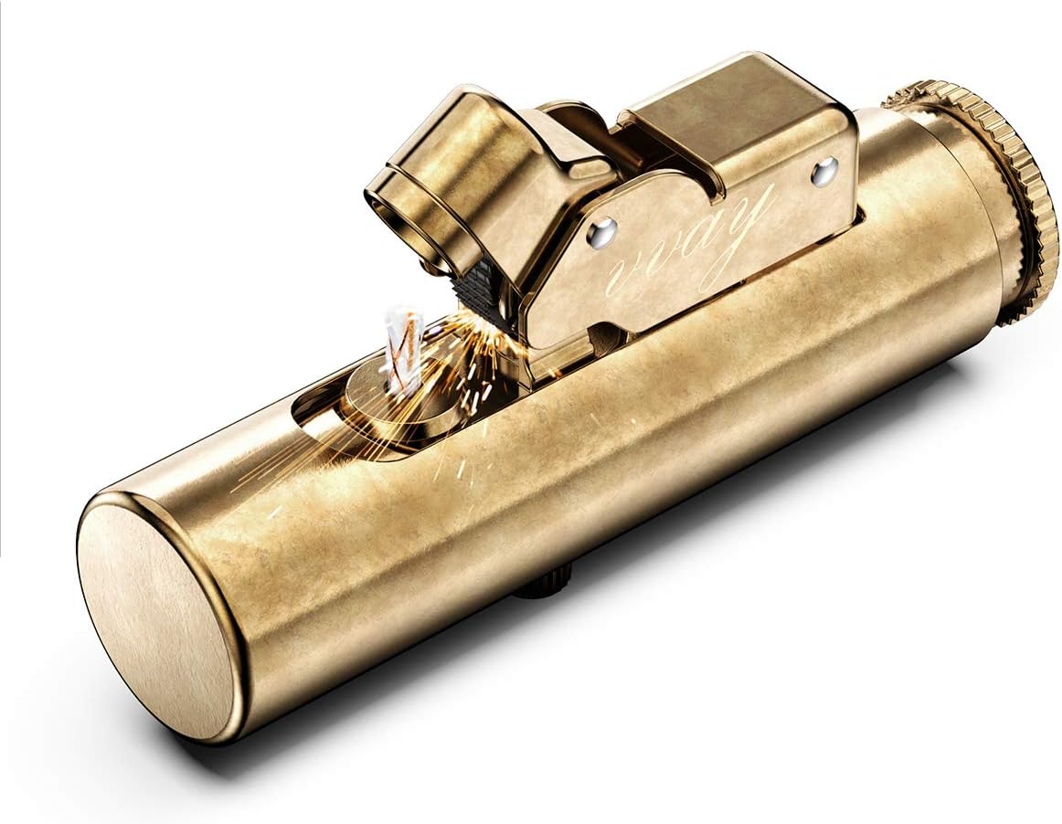 VVAY Portable Vintage Kerosene Petrol Lighter, Brass Stylish Oil Refillable Lighter, Retro Golden Creative Wheel Flint Lighter for Collectible Gift (Kerosene not include)