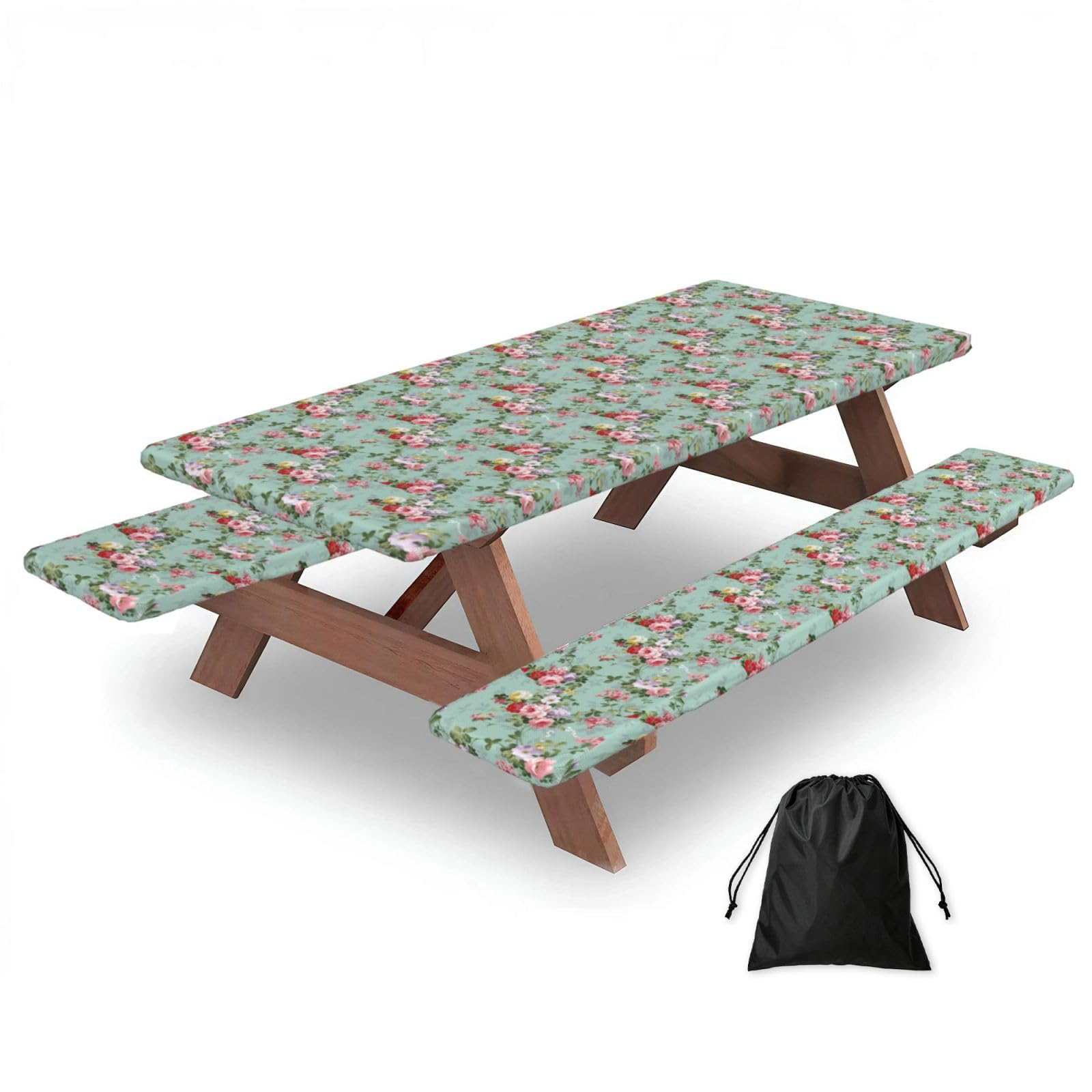 AYYQWE Peony Print Picnic Table Bench Cover Outdoor Garden Party Decor Daily Accessory Gift