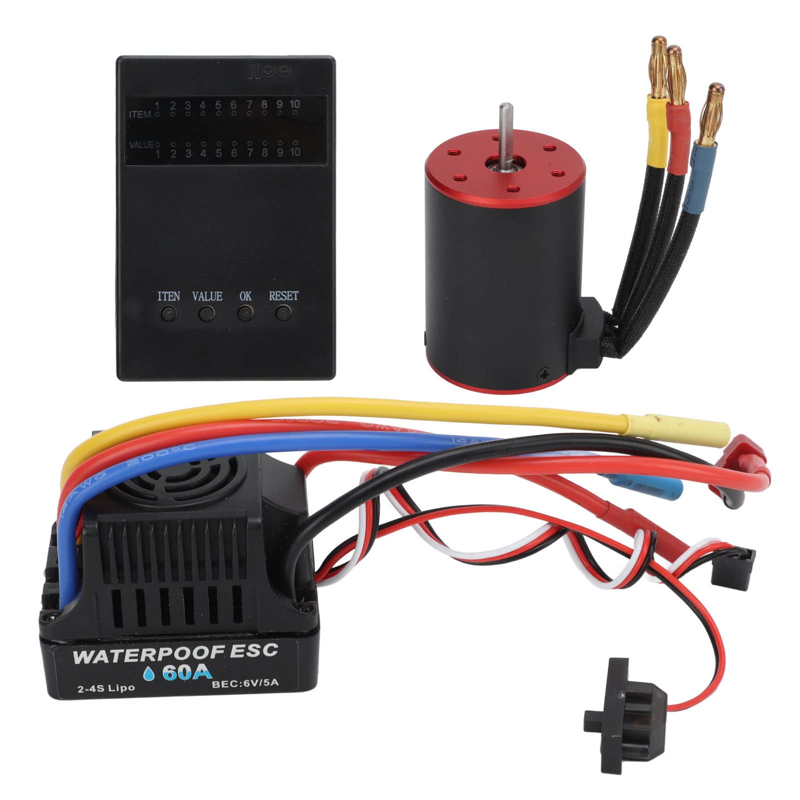 Controlador de velocidad electrónico sin escobillas de 60 A con tarjeta de programación, conjunto de motor sin escobillas de 2300 KV, controlador de velocidad electrónico RC de