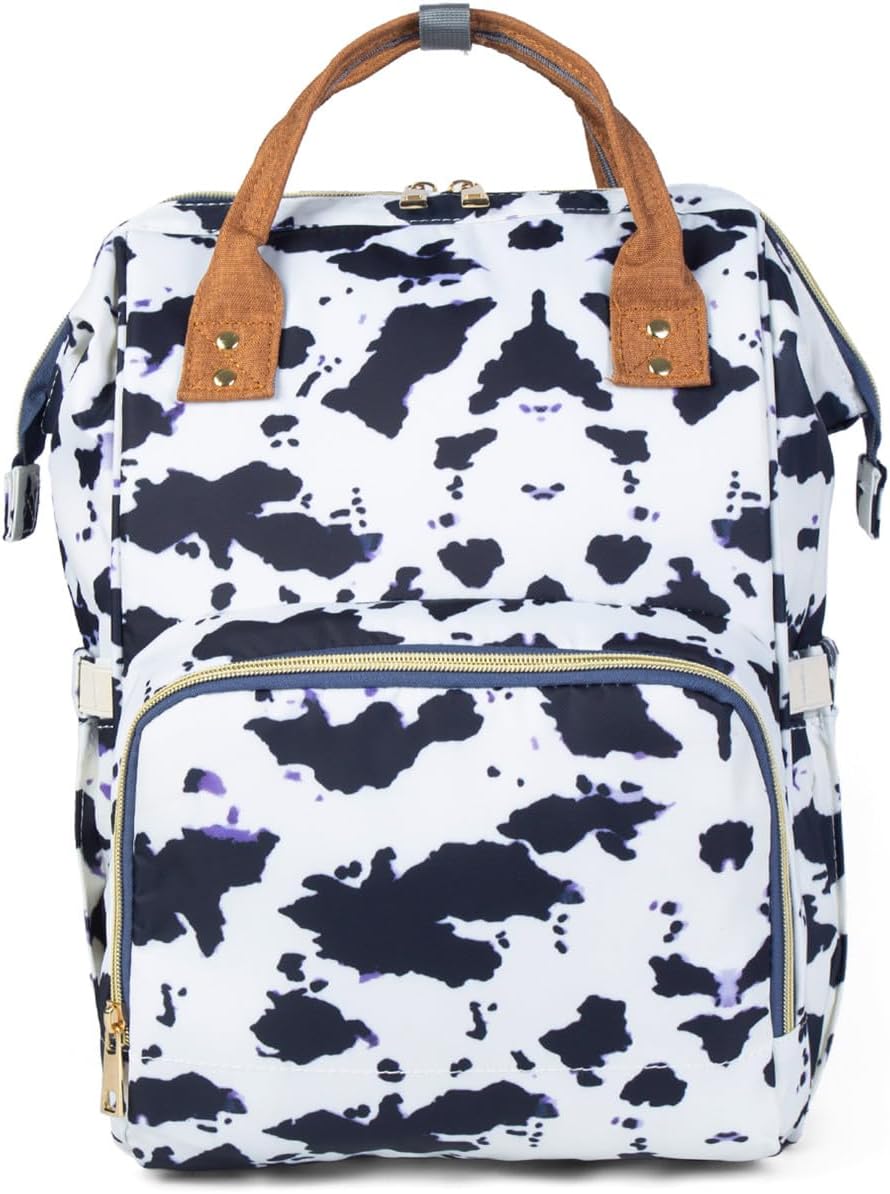 Cow Print Baby Diaper Bag Backpack for Mom Dad with Stroller Straps Large Capacity Multi-Function Nappy Bags Organizer (Cow)