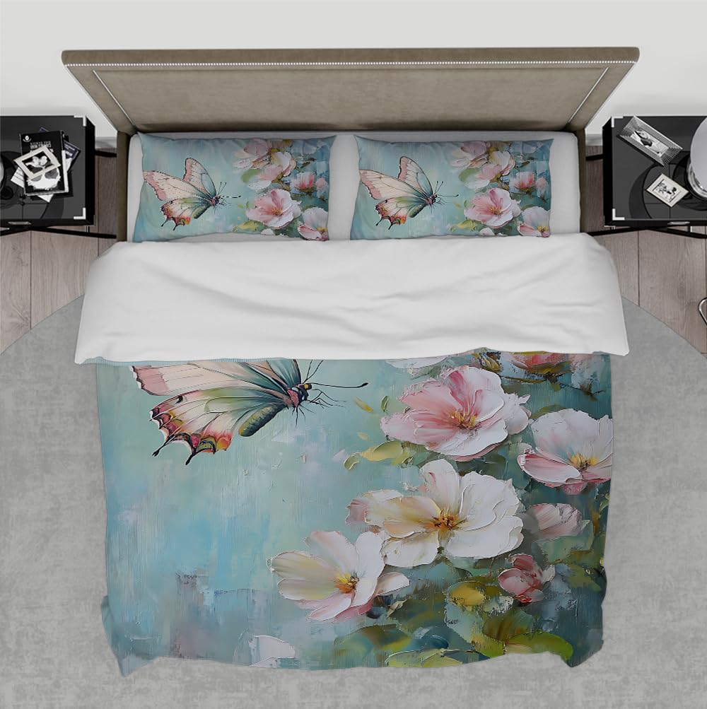 Housse de couette 240 x 220 cm pivoine au design chinois élégant et finitions haut de gamme