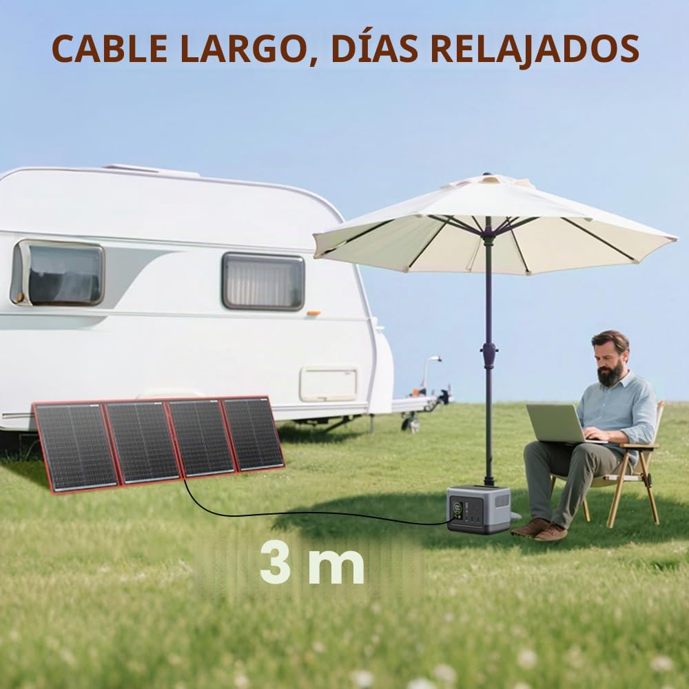 DOKIO Kit de panel solar plegable portátil de 200 W para carga de batería de 12 V, se pliega a 20 x 27 pulgadas y pesa 9 libras; incluye controlador y USB dual; para baterías de 12 V, estaciones