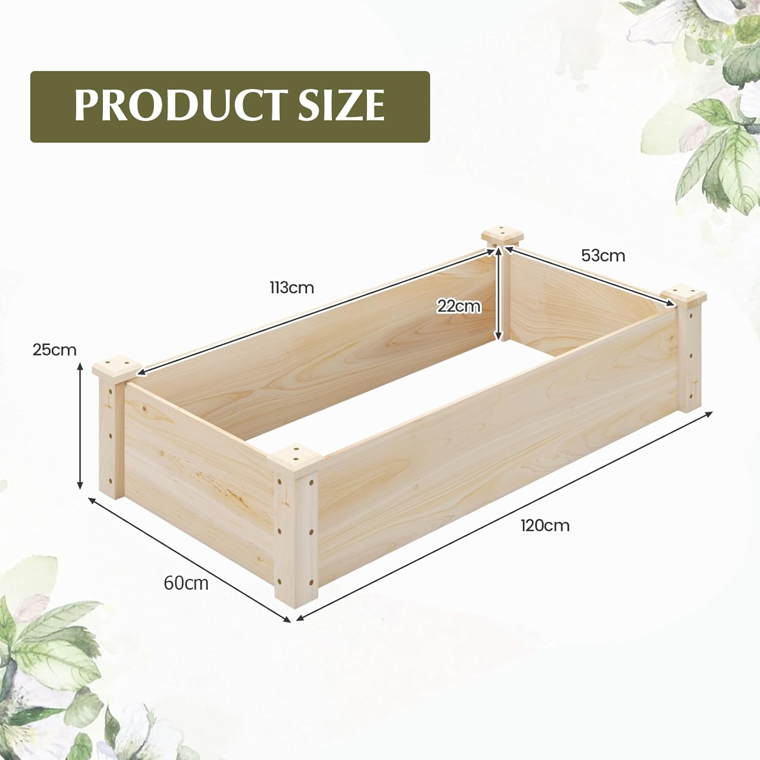 TANGZON Raised Garden Bed with Open-ended Base, Wood Planter Box Kit for Vegetables Flowers Herbs Fruits, Elevated Square Planting Bed for Backyard Patio (Natrual, Rectangular, 120 x 60 x 25 cm)
