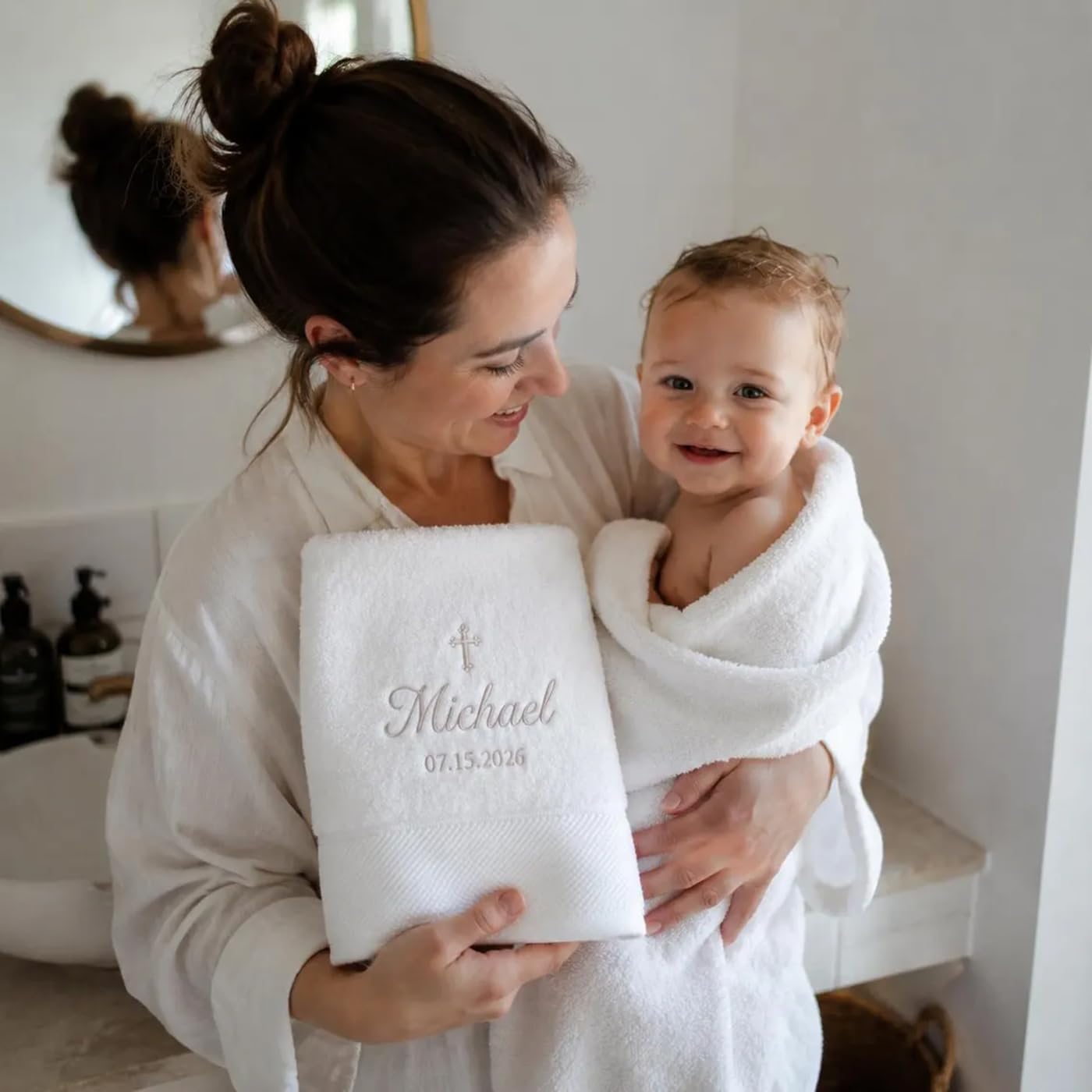 Personalized Baptism Towel Custom Embroidered Name Newborn Keepsake Soft Terry Cotton Handmade Gift Decor (70 * 140cm)