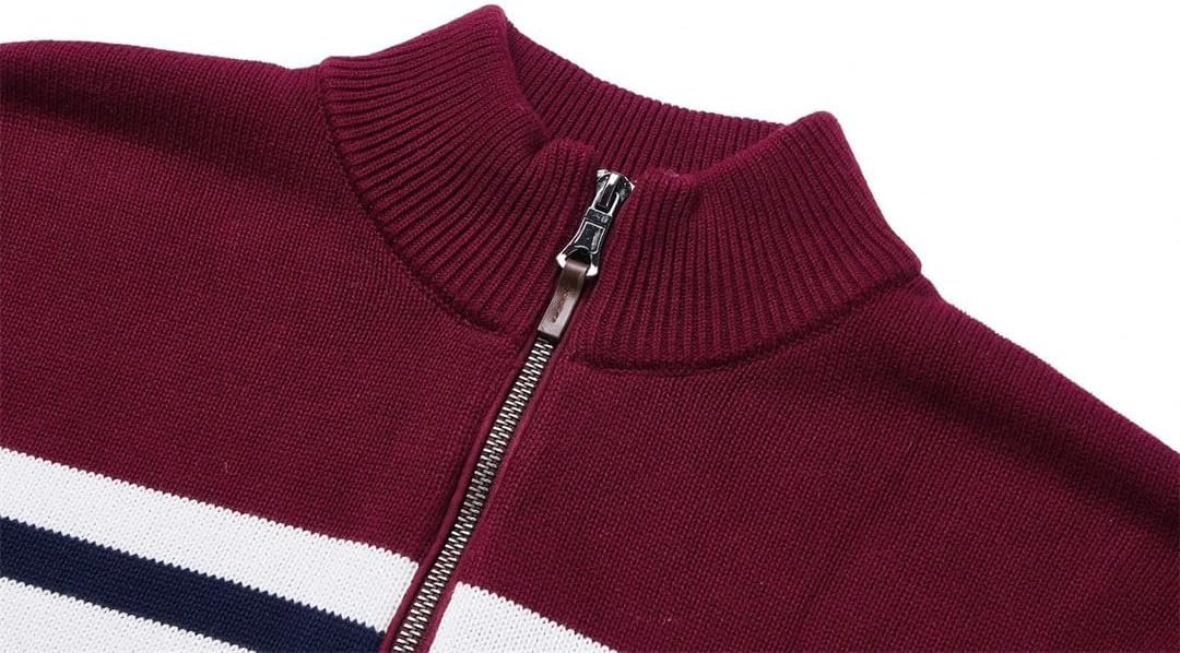 Men Cotton Sweater Quarter Zip Polo Pullover Striped Fall Winter Business Commuting