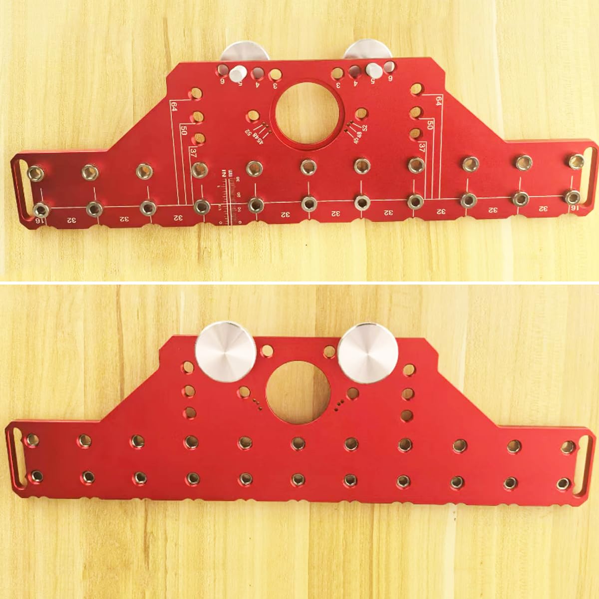 2 in 1 Shelf Pin HingeJig,Concealed HingeJig Drilling Jig with 35mm Hole Drill Bits,Self Contained Clamping All Metal Cabinet Hardware Tool Drill for Cabinet Door Hinge Hole Positioning (RED)