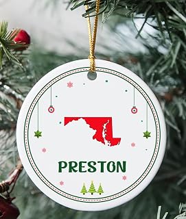 Preston MD Ornament for Christmas Tree Decorations City Travel Souvenir Gifts for Family - Housewarming Gift Preston Maryland Ornament 3 Inch Plastic