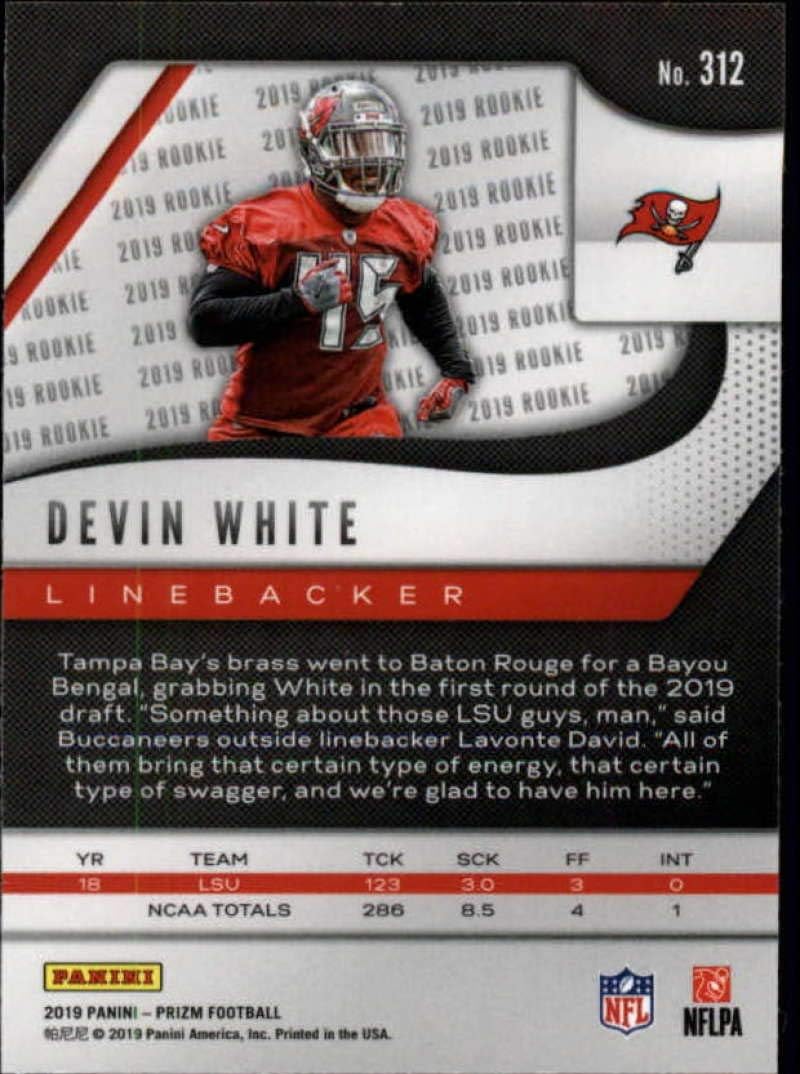 2019 Panini Prizm #312 Devin White RC Rookie Tampa Bay Buccaneers NFL Football Trading Card