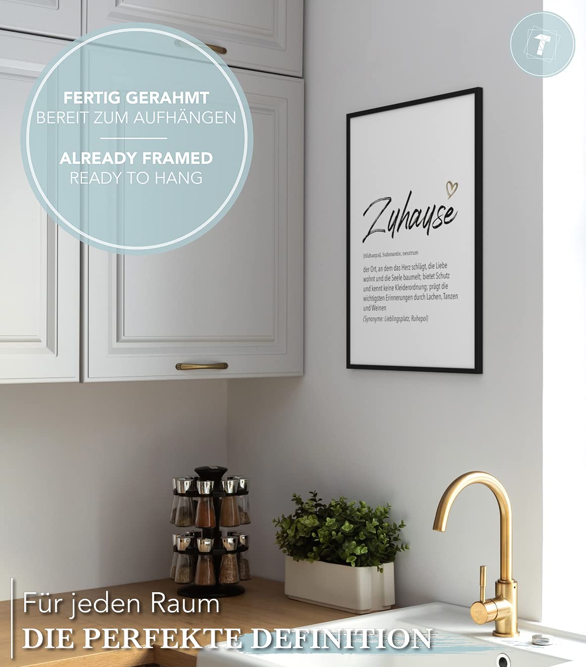 Papierschmiede® Herz Definition: Zuhause, A2 fertig gerahmt (Rahmen: Material und Farbe wählbar), Bild Home Kunstdruck Familie, Poster für Wohnzimmer, Wandbild Wanddeko Geschenk Geburtstag Einweihung