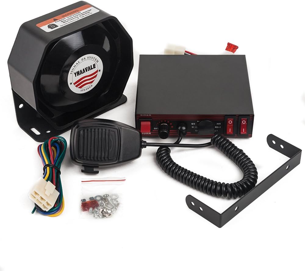 YHAAVALE 100W Emergency Siren Kit for Vehicles – 8 Tones & Mic