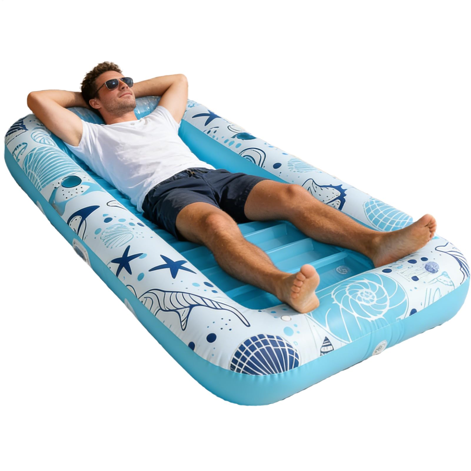 Tumbona inflable de piscina cómoda para tomar el sol, 185 x 115 x 25 cm, piscina bronceadora hinchable, para tomar el sol, diseño de válvula de doble capa, para lago de playa