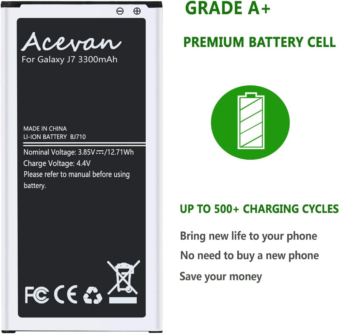 Acevan Galaxy J7 Battery 3300mAh Replacement Battery for Samsung J7 (2016) J710 J710F J710T J710P EB-BJ710CBC EB-BJ710CBE, Galaxy J7 Prime (2017) J727 J7 Perx J727P J727A J727V J727T J727R J727U