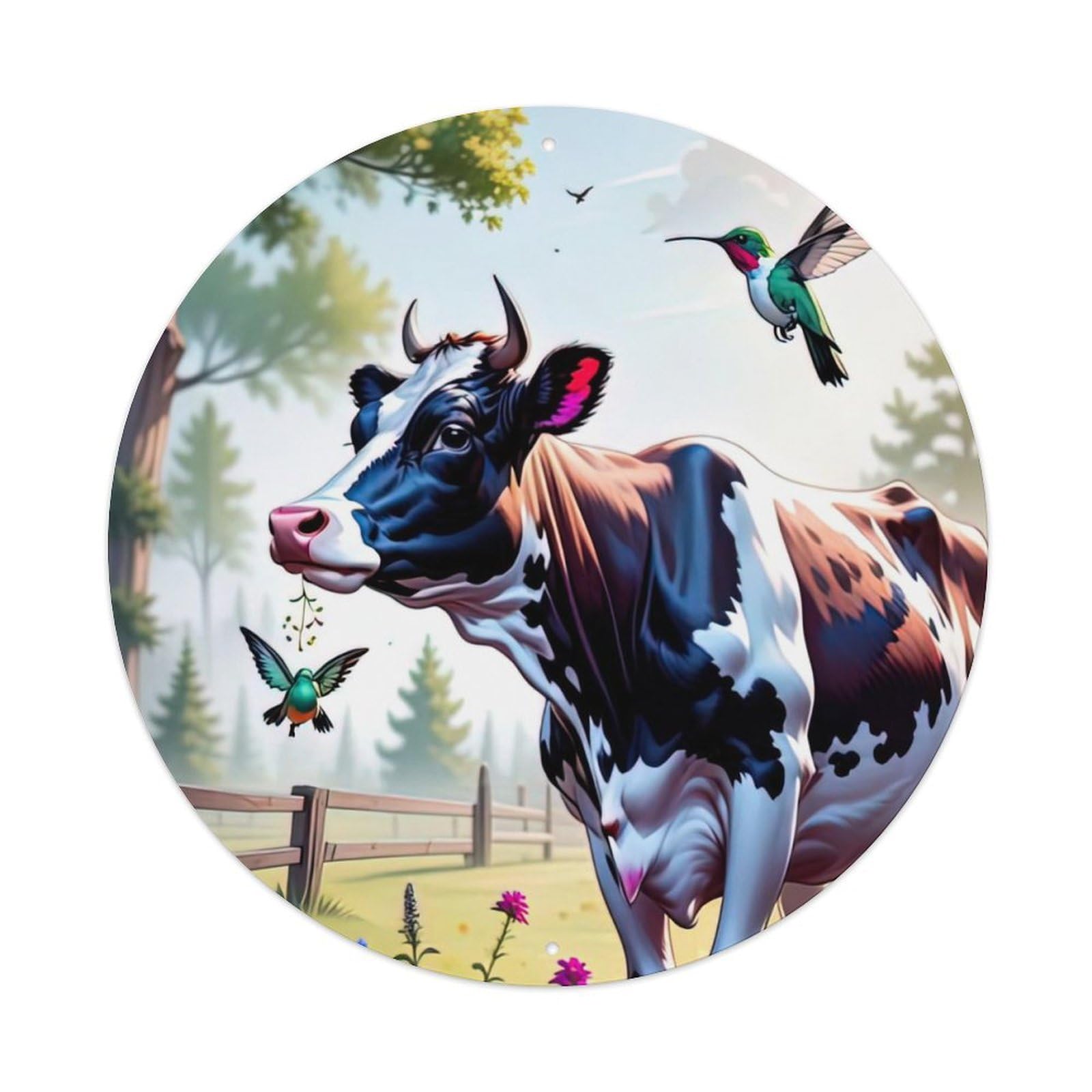 Cows in The Meadow Animal Artwork Vintage Metal Tin Sign Plaque Wall Decor for Cafe, Club Bar, Office, Garden Metal Poster 8x8Inch