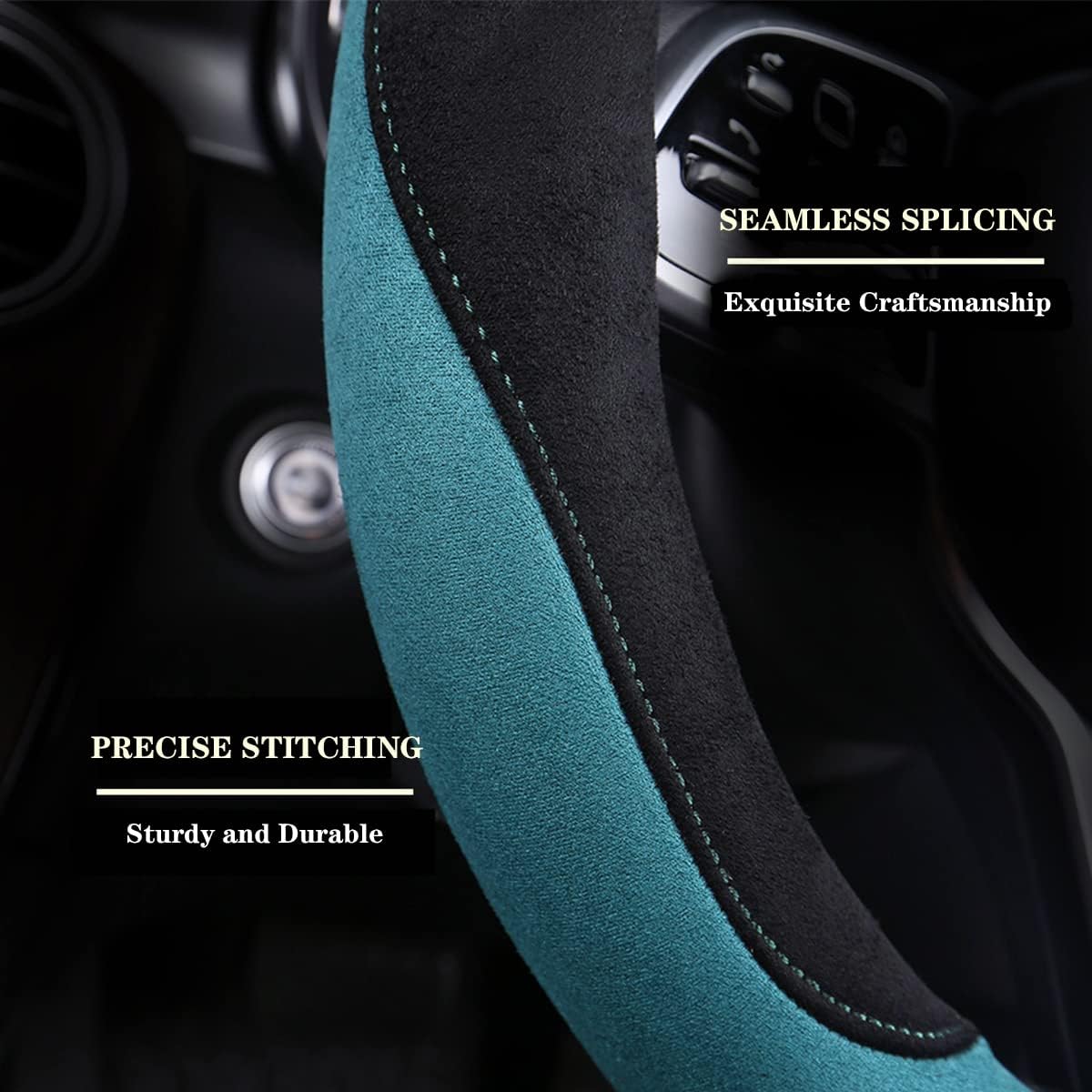 Soft Suede D Shape Steering Wheel Cover, Warm Steering Wheel Cover Fashion Universal 15 inch, Light Blue - Image 4