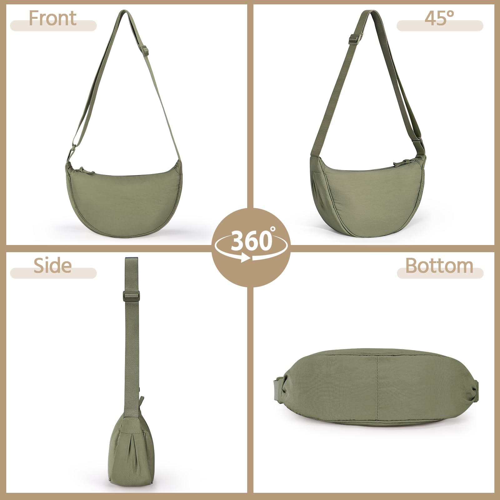 Yuson Girl Borsa a Tracolla da Donna a Mezza Luna Halfmoon Borse a Spalla con Tracolla Regolabile Tinta unita Hobo Bag in Nylon Crossbody Bag per Shopping Viaggio Festa Lavoro