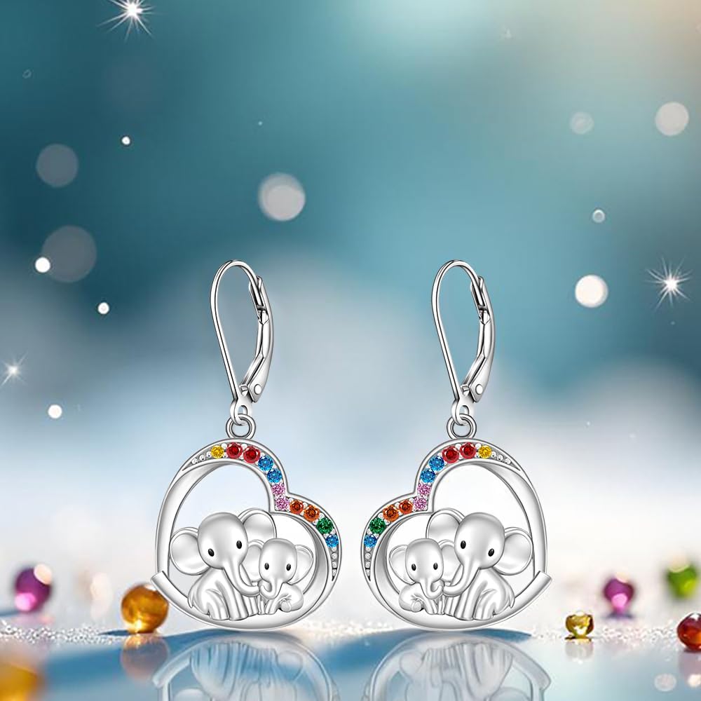 Elephant Earrings for Women Sterling Silver Elephant Earrings Couple Dangle Heart Jewelry Mothers day Gifts - Image 7