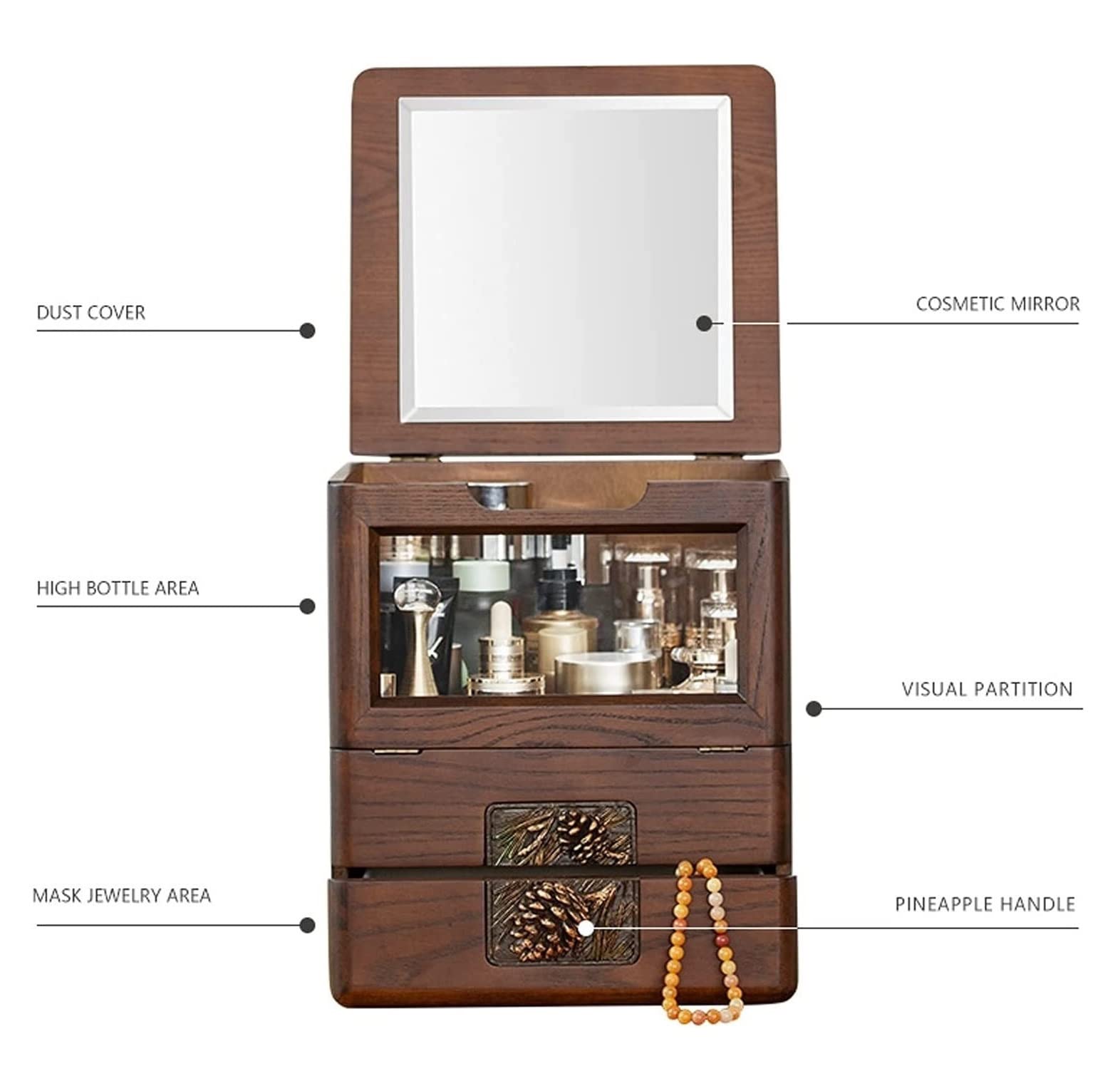 Organizzatore Per Cosmetici Organizer Trucchi Custodie In Legno Per Organizer Per Trucco Retrò Con Cassetti In Vetro A Specchio Per Trucco Ripiano Per Controsoffitto Contenitore Trucchi Porta Trucchi