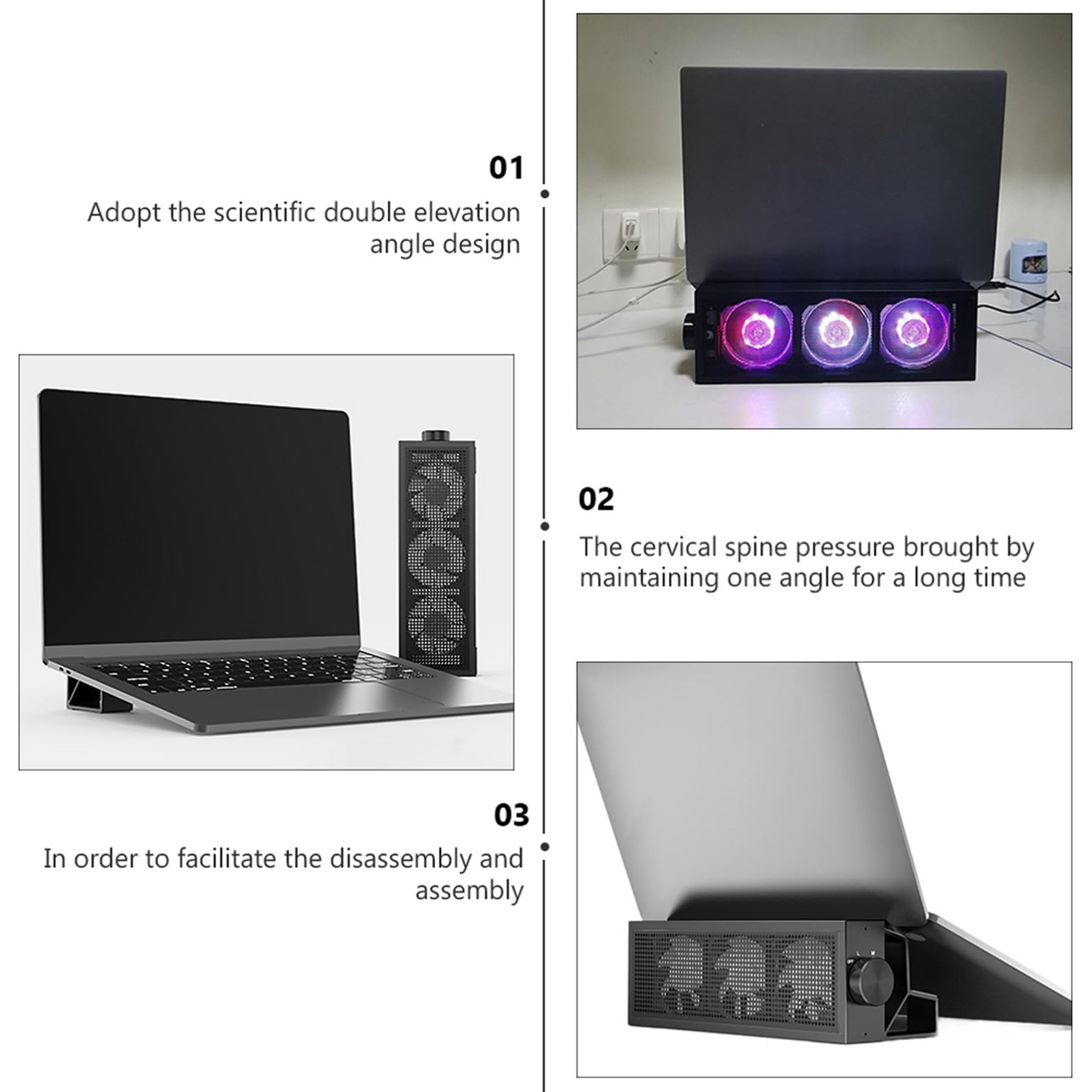 USB Betriebener Notebook Kühler mit RGB, Schwarz, Aluminiumlegierung | Drei Stufen, Erhöhte Standfläche, für Laptop und Notebook, Home Anwendung