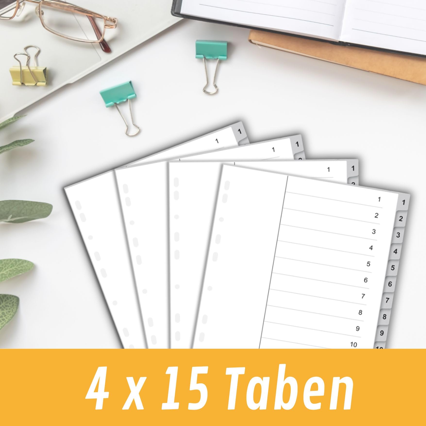 Divisori Per Raccoglitore A4 - Set 4 Pezzi Con 15 Linguette, Grigio, Made In Germany - Foto 2