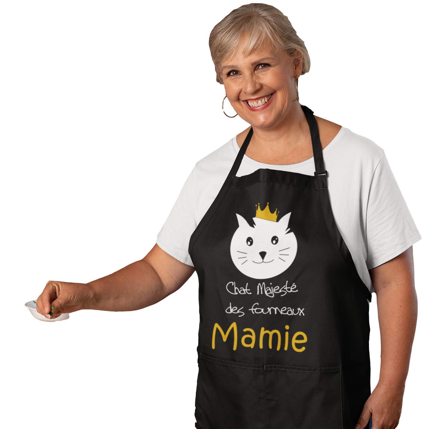 Tablier de Cuisine Femme - Tablier Personnalisé, Cadeau Femme Original, Cadeau Anniversaire Maman et Mamie Motif Chat Prenom Idée Cadeau Noel Fête - Cadeau Personnalisé