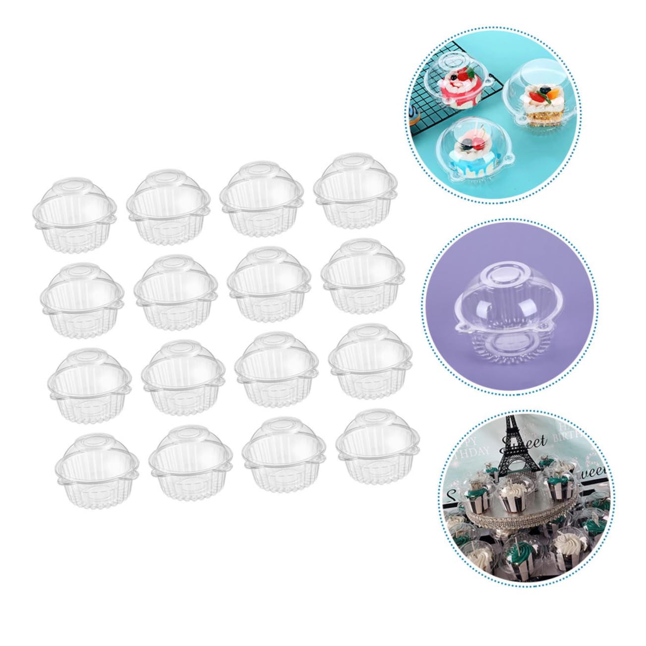 FUNOMOCYA 50pcs Portable Cake Storage Boxes Transparent Cake Carrier Containers for Fresh Keeping for Cupcakes Muffins and Pastries Reusable and Easy to Clean