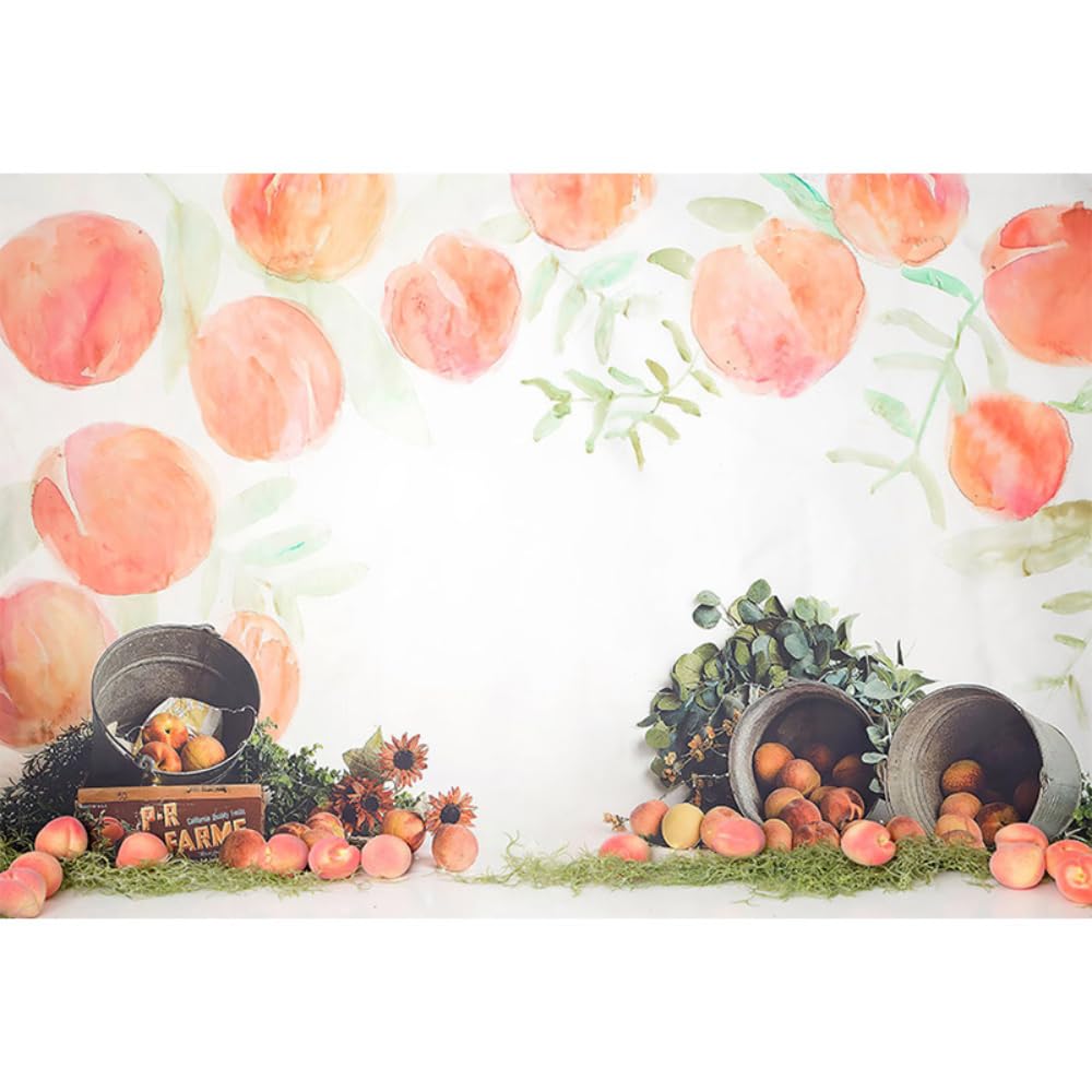 7x5ft Peach Photography Backdrop Sweet Peach Theme Birthday Party Decorations Baby Portrait Photography Props Cake Smash Backdrop