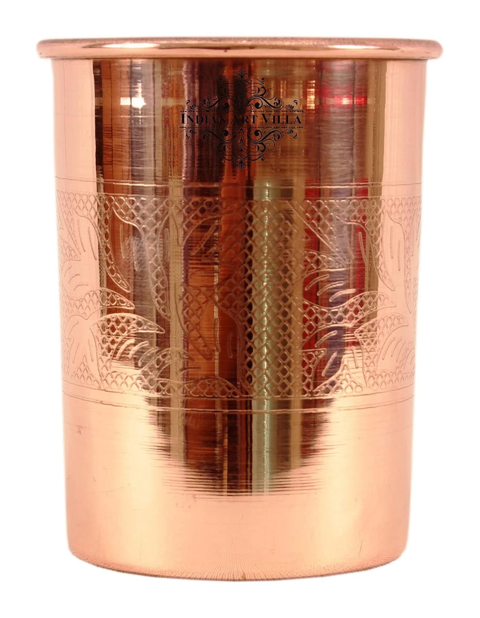 Copper Water Glasses with Embossed Design, Set of 4