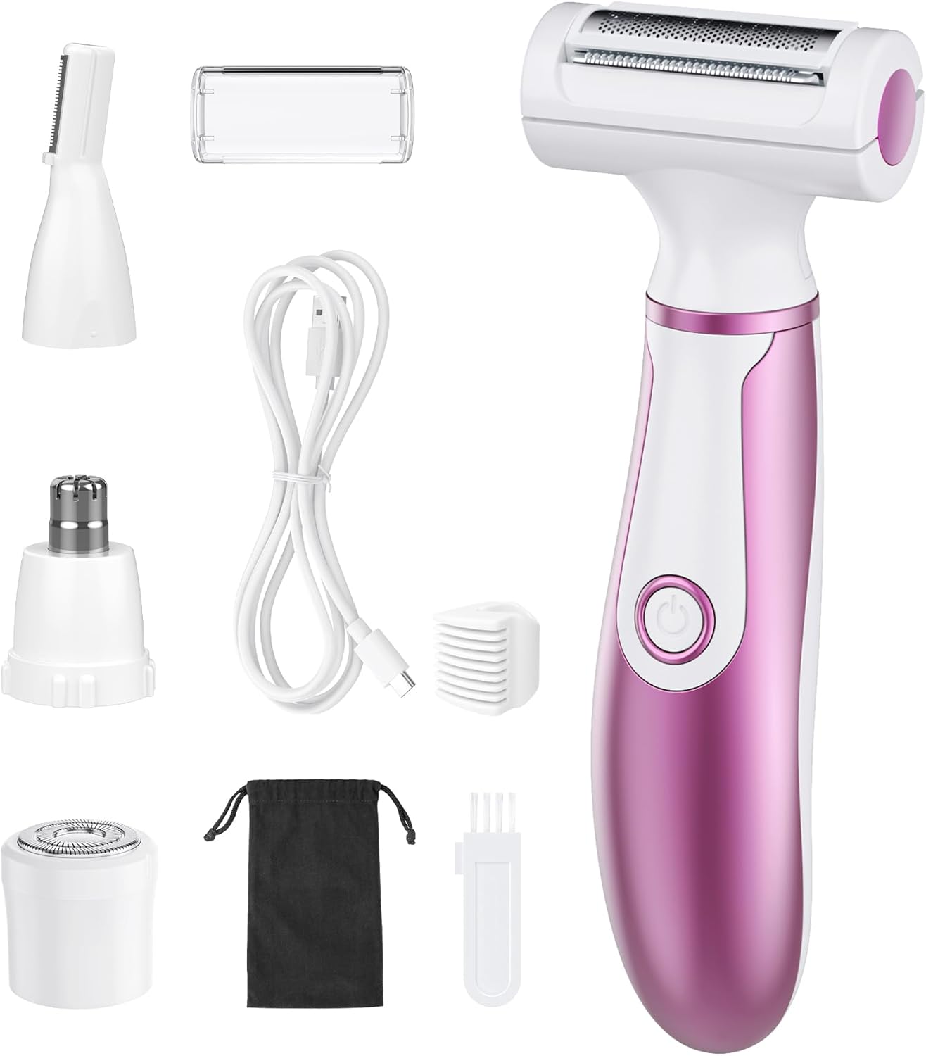 Electric Razors for Women, 4 in 1 Electric Shaver for Women, Womens Electric Razor for Legs Face Arm Bikini Armpit Pubic Hair, Painless Rechargeable Bikini Trimmer for Women Wet Dry Use, Rose